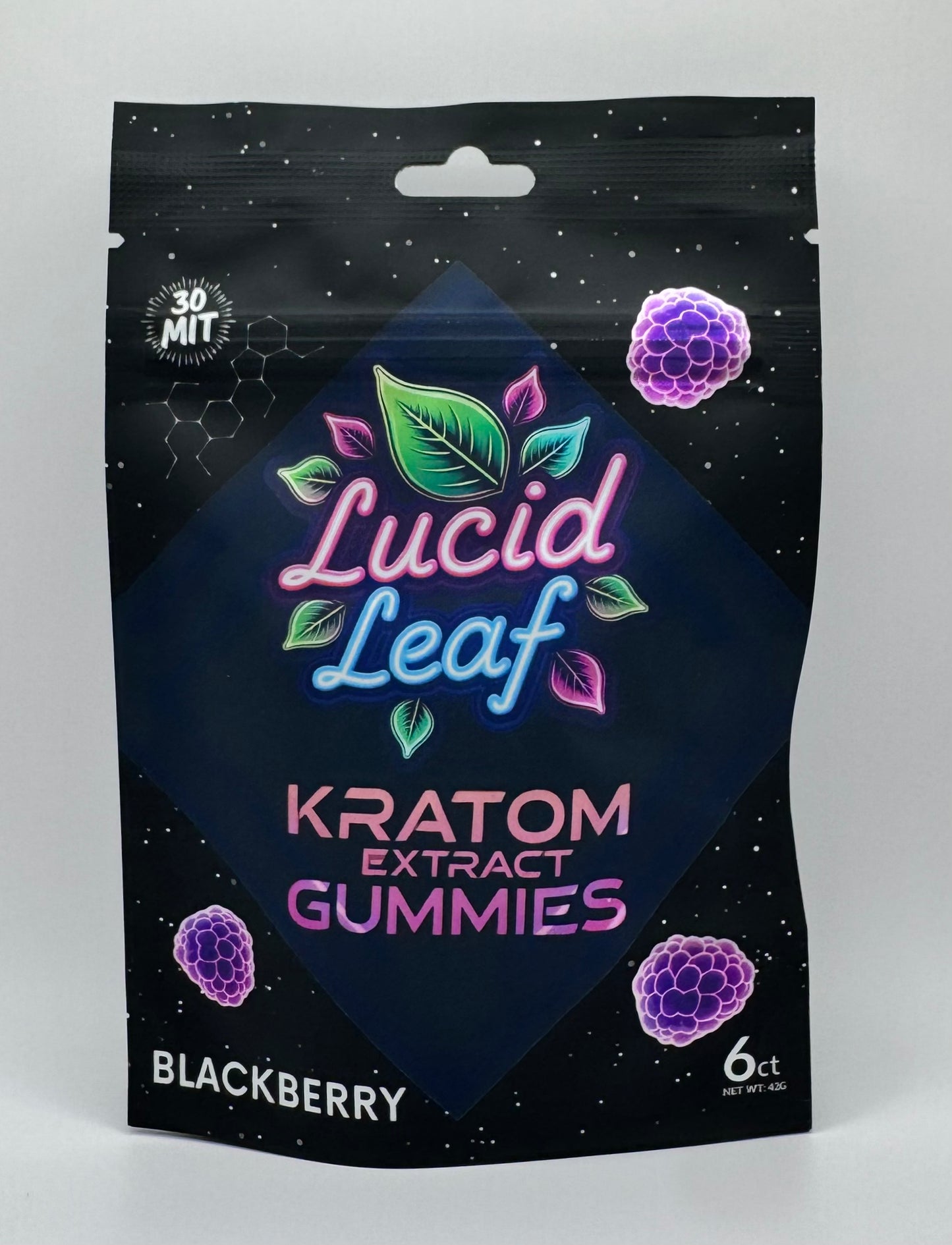 Full-Spectrum Kratom Extract Blackberry Gummies 6ct. 180 MIT per bag