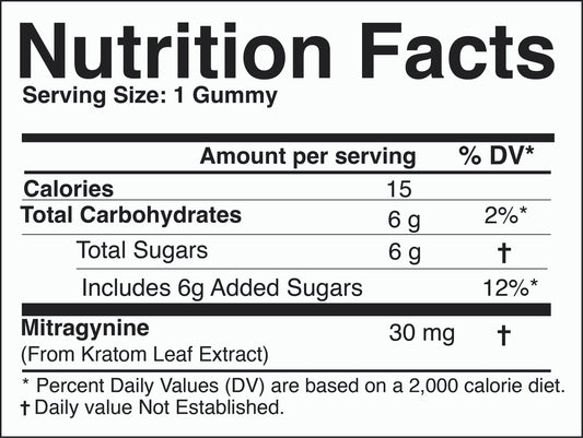 Full-Spectrum Kratom Extract  Blackberry Gummies 6ct. 180 MIT per bag